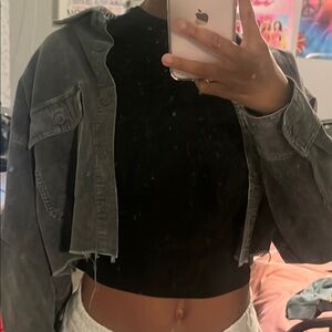 Forever 21 Charcoal Cropped Denim Jacket